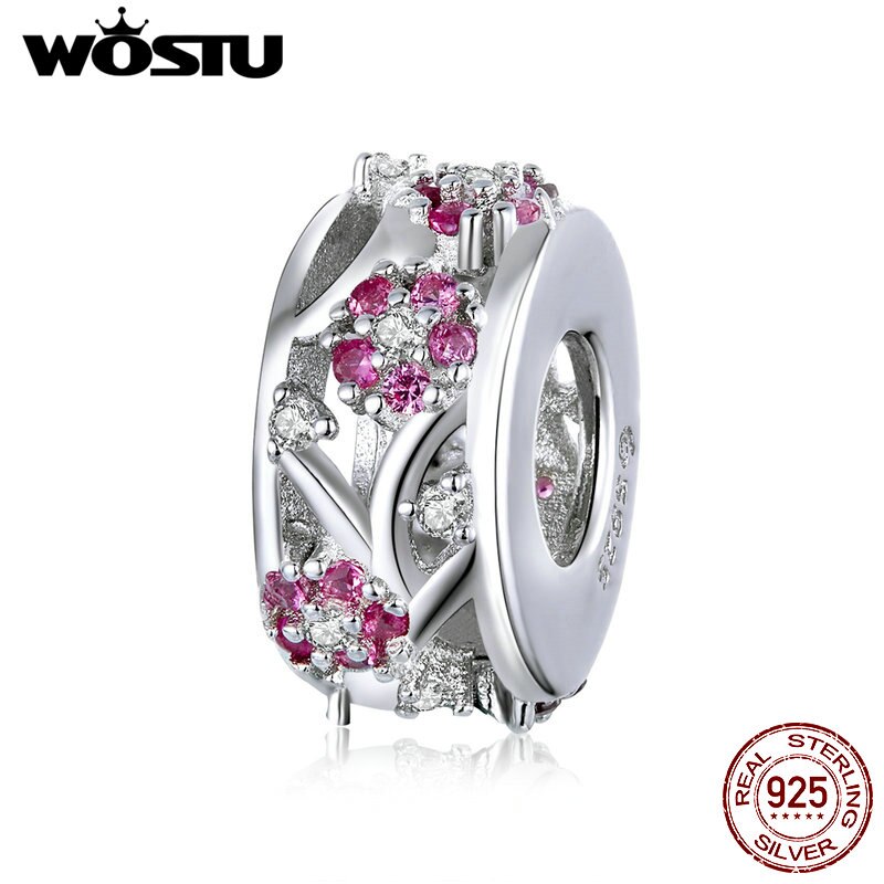 Wostu contas de prata 100% 925 prata esterlina florescendo ameixa flor encantos contas caber charme pulseiras prata 925 jóias ctc255