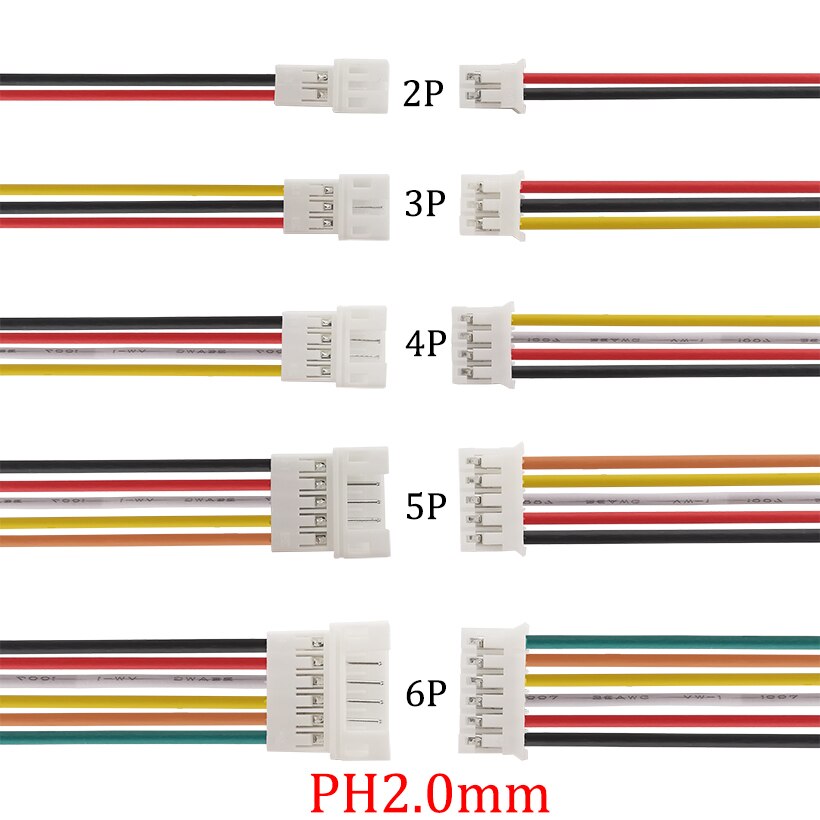 2/5/10Pair 26AWG Micro JST PH2.0mm 2-6 Pin Male Plug Female Jack Wire Connector 20CM JST PH 2.0 Electrical Wire Cable Connector