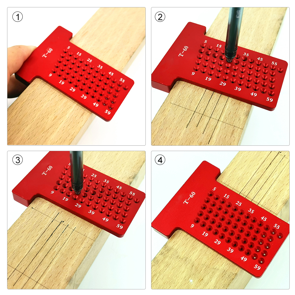 T-60 Aluminum Alloy 6061 Hole Positioning Metric Measuring Ruler Woodworking Ruler 5-60mm Straight Ruler T-ruler Marking Ruler