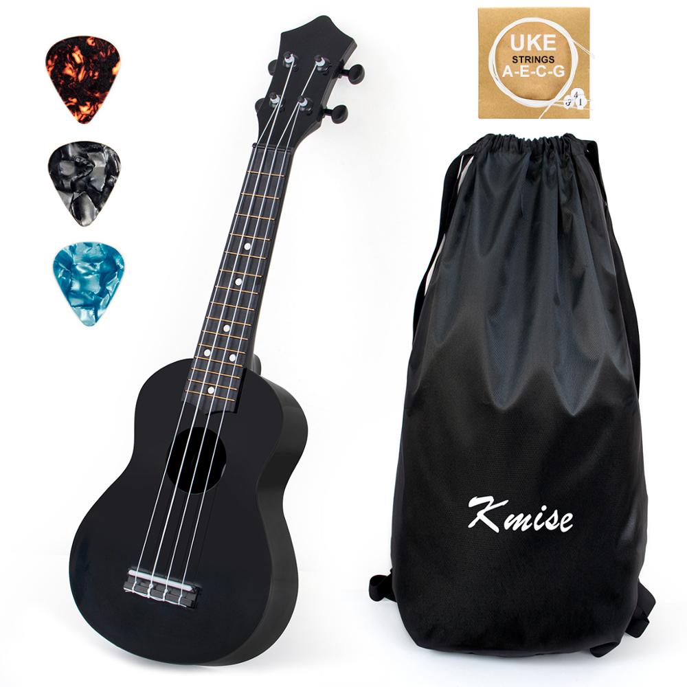 Kmise ukelele Soprano de juguete Musical, instrumentos para niños, 21 pulgadas ABS negro Uke con bolsa, cadena de púas