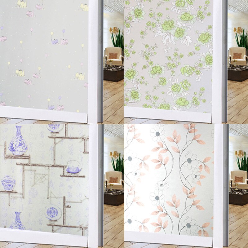 Frosted Privacy Window Film Pattern Self-adhesive Static Cling Glass Film Anti-UV Window Sticker For Bathroom Bedroom Livingroom