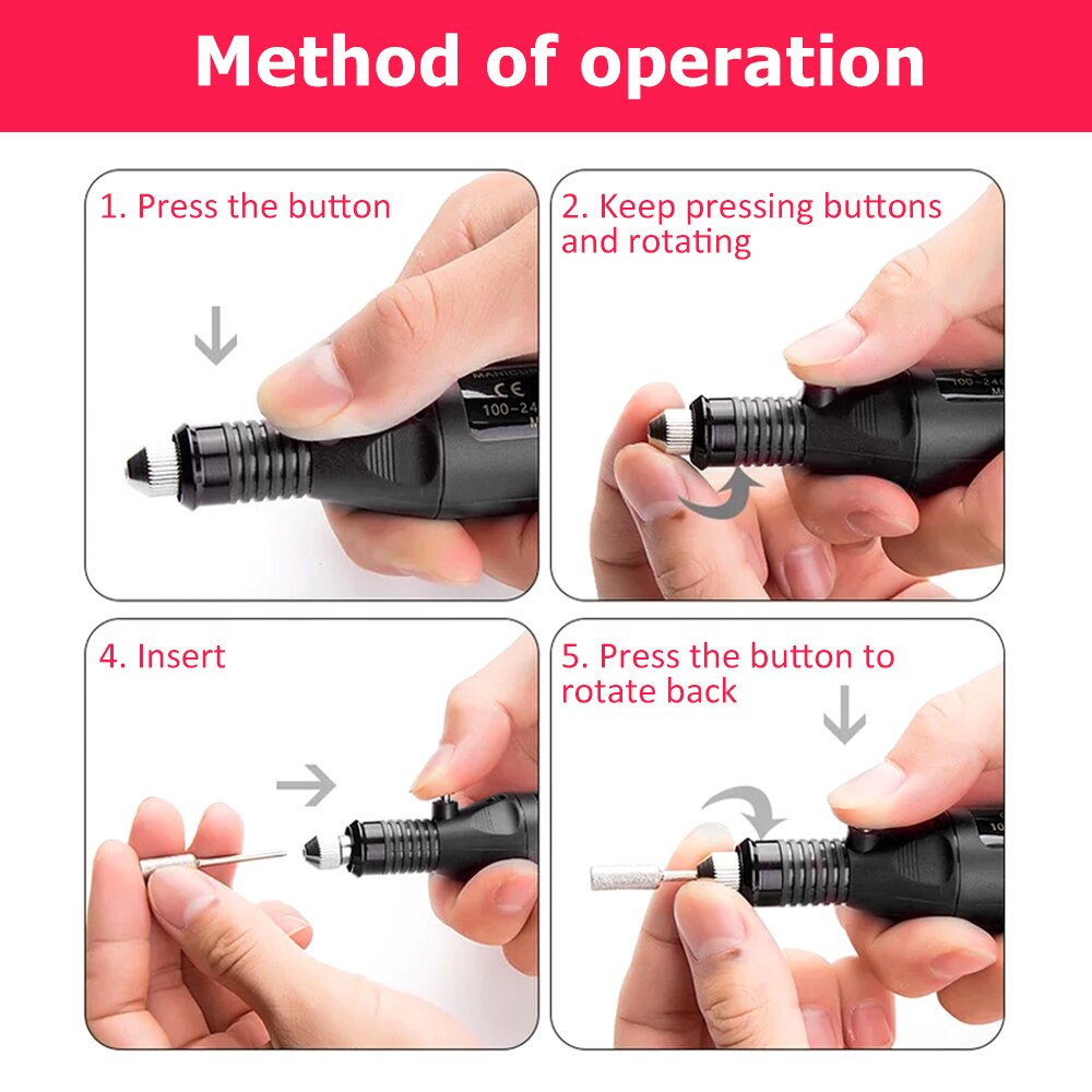 1 sæt elektrisk negleboremaskine pen til manicure pedicure tips polering slibning neglebor bits negle gel mill kit