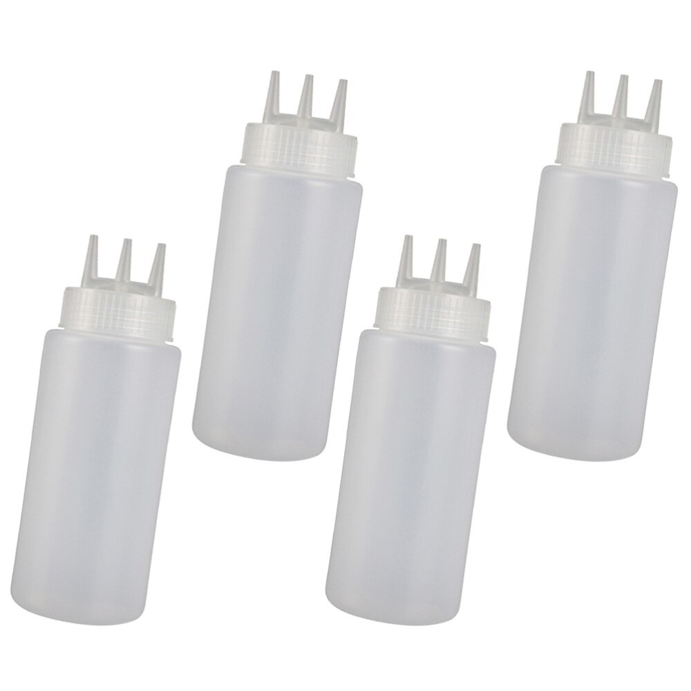 4pcs Jam Squeeze Bottles 3-hole Tomato Sauce Dispensers Kitchen Gadget for Salad Dressing Mustard (White, 12oz, 360ml): White 480ml