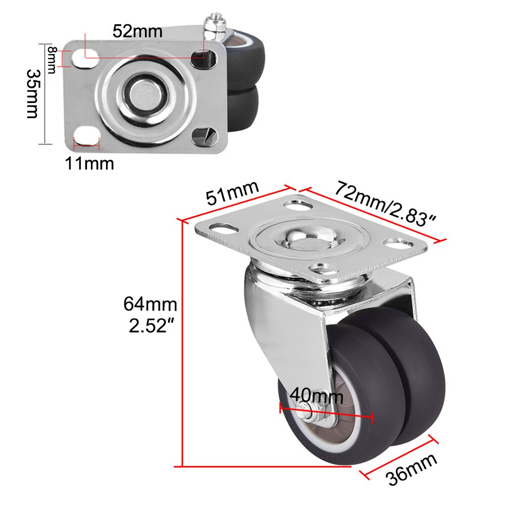 4/1PCS 1.5/2 Inch Swivel Caster Wheels Rubber Heavy Duty Caster Wheels With Top Plate No Noise Wheels For Carts Workbench