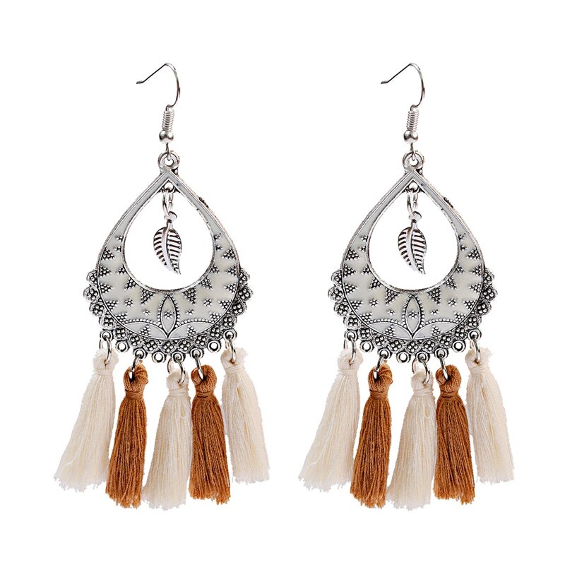 Boho Gypsy Summer Tassel Earrings Womens Vintage Bohemia Water Alloy Flower Earrings Jhumka Hanging Jewelry: Style 1