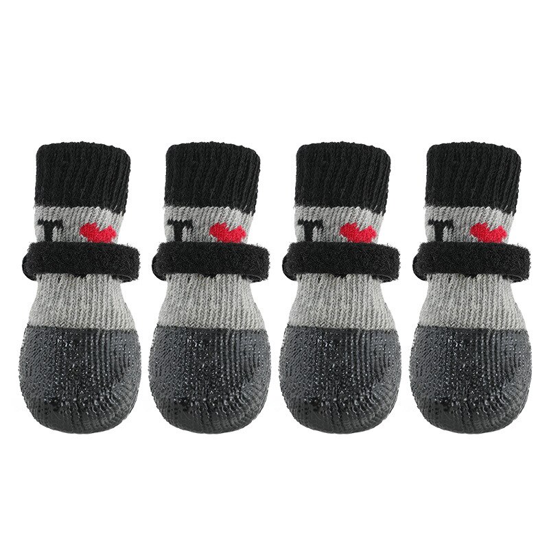 Calcetines de goma antideslizante a prueba de agua para perros zapatos de cachorro lindos amor antideslizante zapatos para mascotas pequeños Yorkshire Pomeranian Poodle Bichon Pet botas: Black / L