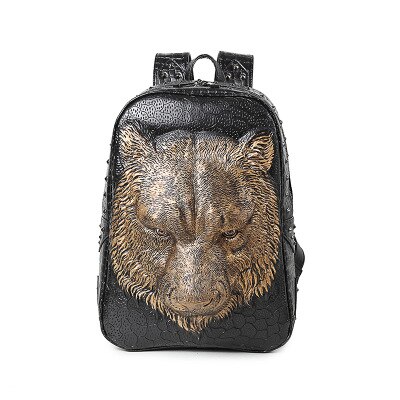 DIOMO cool women backpack shoulder bags 3D tiger backpack for teenage girls pu leather backpack laptop school bags: Gold