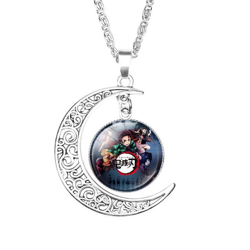 FIMAODZ Anime My Hero Academia naszyjnik Demon Slayer Midoriya Izuku Todoroki rysunek szkło Gem wisiorek z księżycem łańcuch biżuteria prezent: Imitacja pokryta rodem