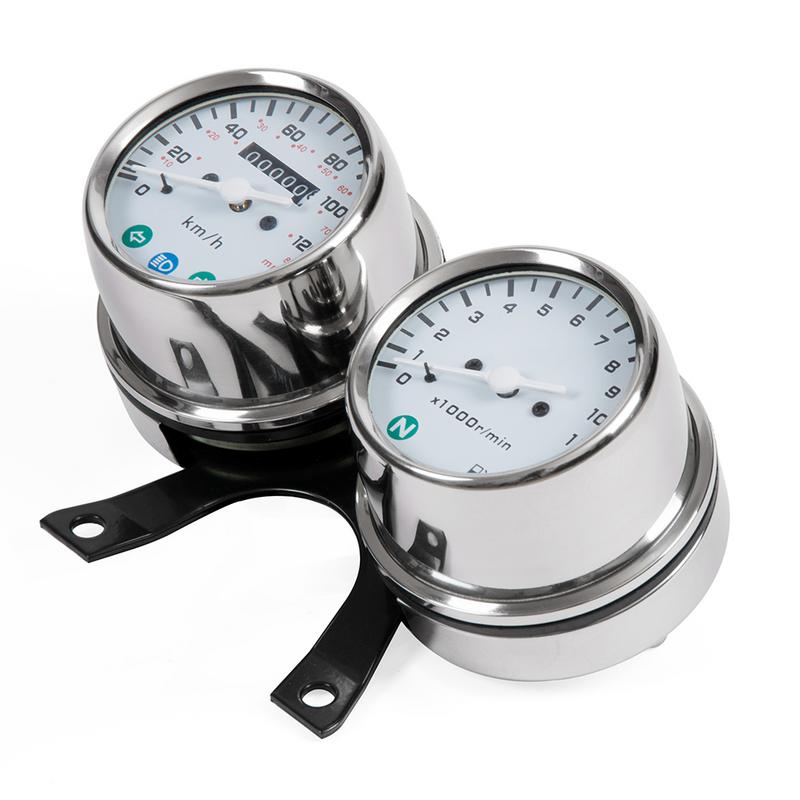 Cuentakilómetros mecánico de motocicleta de acero inoxidable, velocímetro y instrumento de velocidad del motor, Café Racer