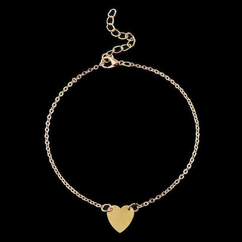 Tobilleras de acero inoxidable para mujer, cadena de eslabones con colgante de corazón ajustable, accesorios de joyería