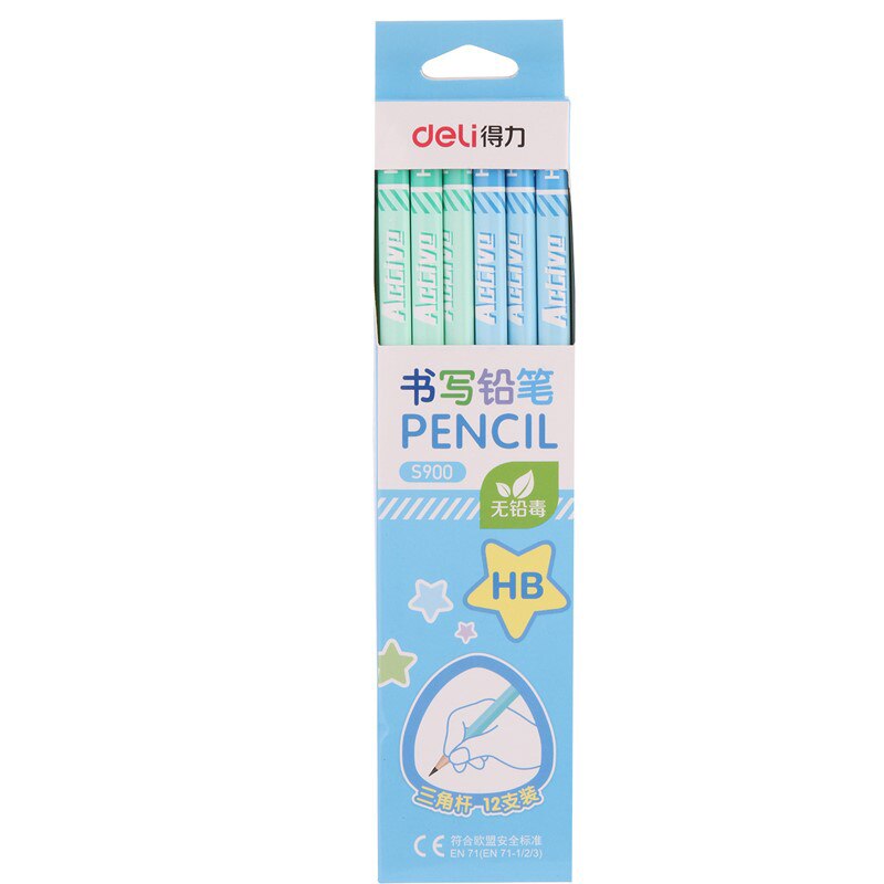 12 Stks/doos Deli Potlood Leuke Houten Potlood Hb Blauw, roze Doos Schrijven Pen Papier Voor School HB_S900 Milieubescherming S900: Blauw