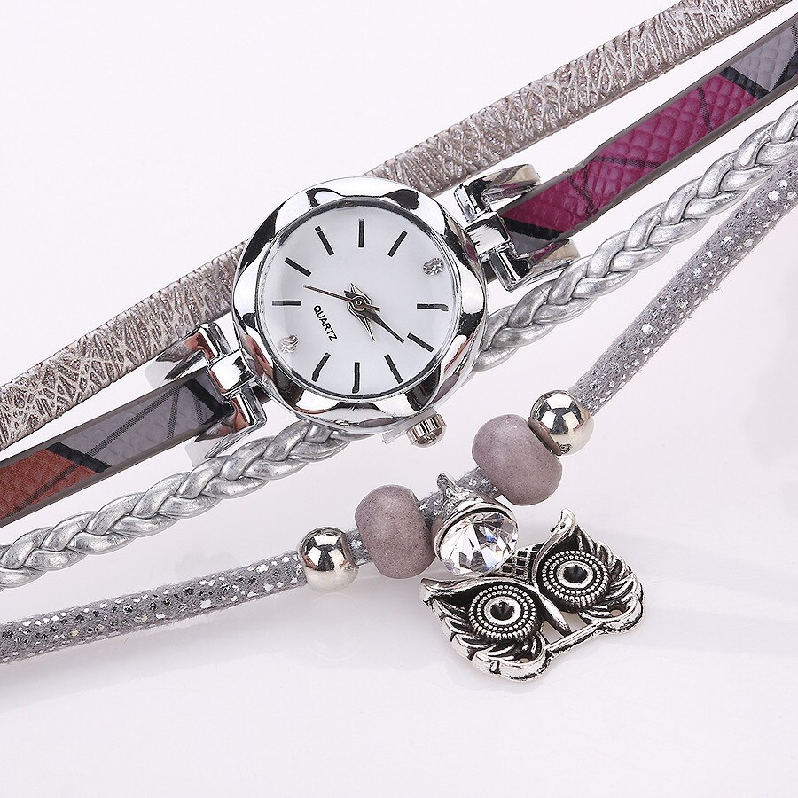femmes montres filles analogique Quartz hibou pendentif dames robe Bracelet montres Bracelet en cuir Bracelet avec relogio feminino