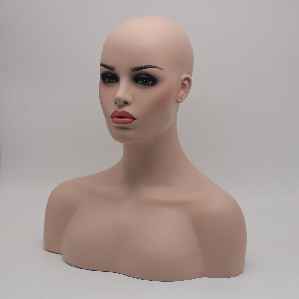 Skin Tone Fiberglass Female Mannequin Dummy Head Bust For Wigs