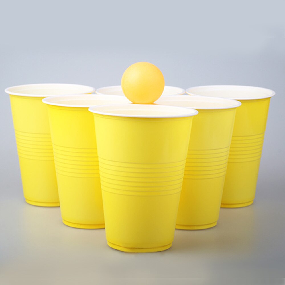 Bar Game Cups PP Bar Party Ping-Pong Game Cups Funny Beer Game Supplies (16oz, 12pcs Cups, 12pcs Ping-Pong): Yellow