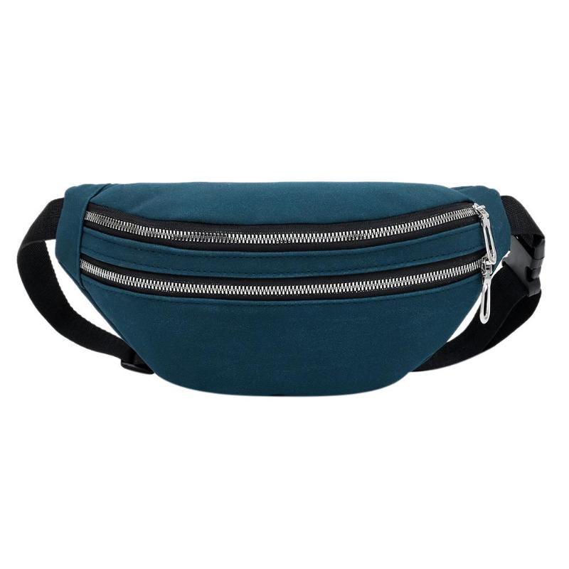 Brand Women Double Zippers Suede Waist Fanny Pack Belt Bag Waterproof Chest Pouch Travel Hip Bum Bag Lady Phone Pouch Bolsas: Blue