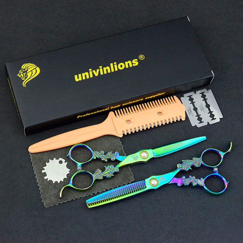 6" univinlions Rainbow 440C barber scissors hairdressing cut hairstyle salon clippers japanese hair cutting shears