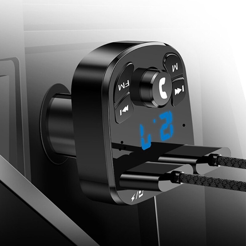 Reproductor MP3 con manos libres para coche, Transmisor FM, puertos USB duales, carga rápida, Bluetooth