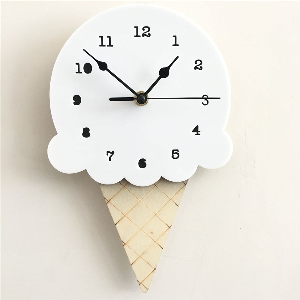 Nordic Ice Cream Wall Clocks Cute Creativity Cartoon Mute Watch Wall Home Decor Kids Room Wall Decoration Cute Ornament: White