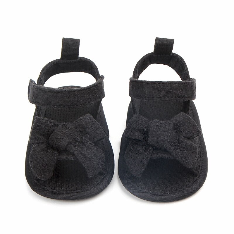 Sandálias para bebês meninas, sapatos de algodão para bebês recém-nascidos, com laço, sandálias de princesa, sapatos para meninas: Black / 0-6 meses