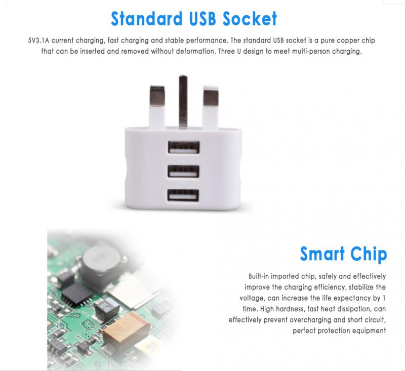 Uk Plug Enkele Usb Dubbele Usb 3USB Adapter Mains 3 Pin Plug Usb Adapter Wall Charger Travel Oplaadkabel