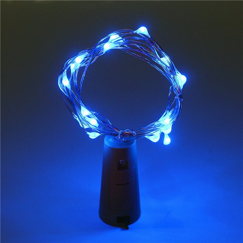 Lyssnor vinflaske med kork 2m 20 led flaske lys batteri kork til fest bryllup jul halloween havedekoration: Blå