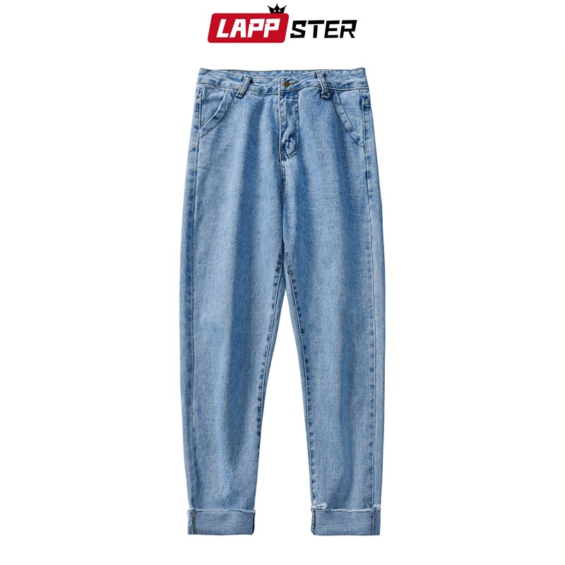 Lappster mænd koreansk mode skinny jeans bukser sommer streetwaer hip hop skinny denim jeans herre lige blå bukser