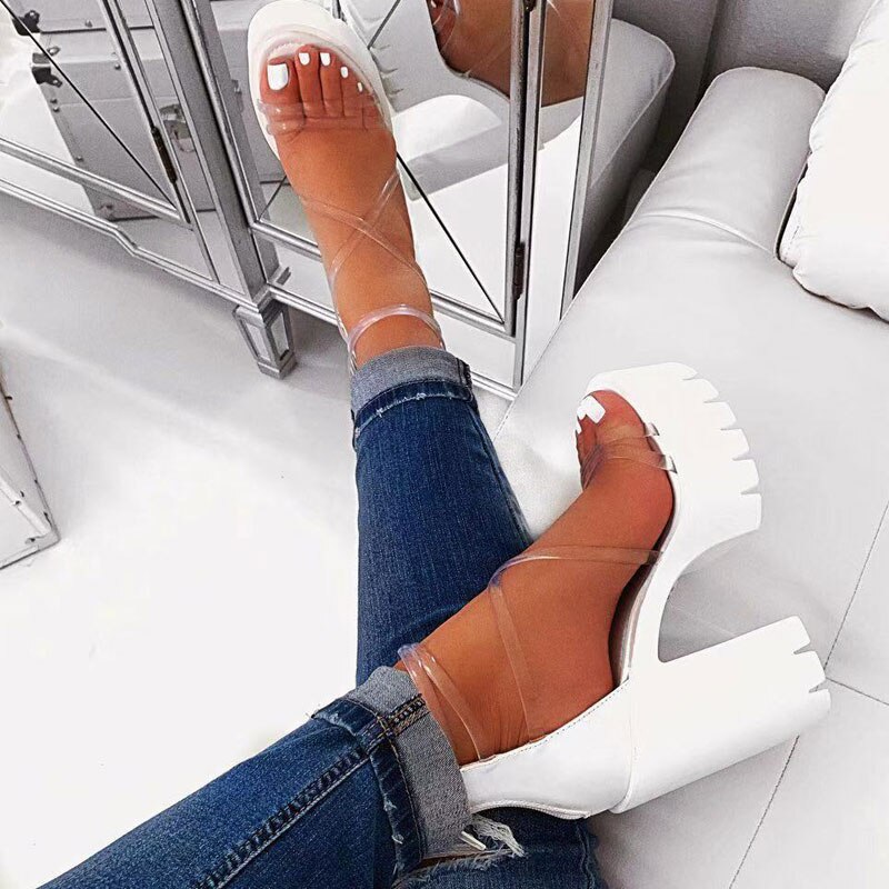 Bow Clip Toe Transparent Thick High Heel Sandals High-grade
