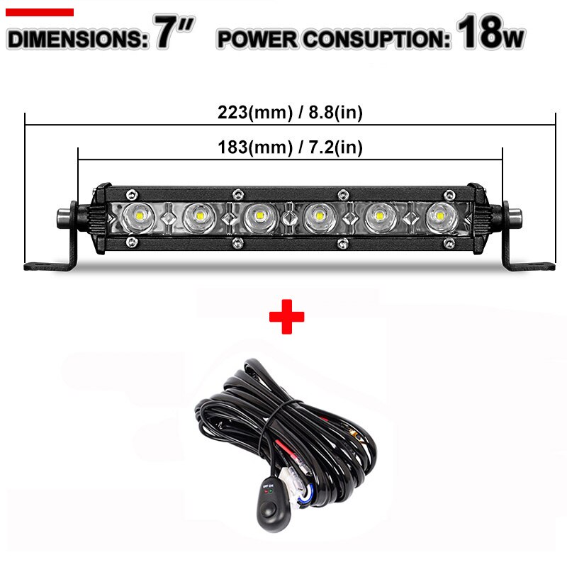 Arnés de cableado para Barra de luz LED todoterreno, Kit de interruptor de Cable para 300w, 240w, 200w, 180w, 150w, 120w, 72w, 4, 12, 20, 22, 32, 42 y 52 pulgadas: Wire and 18W Flood