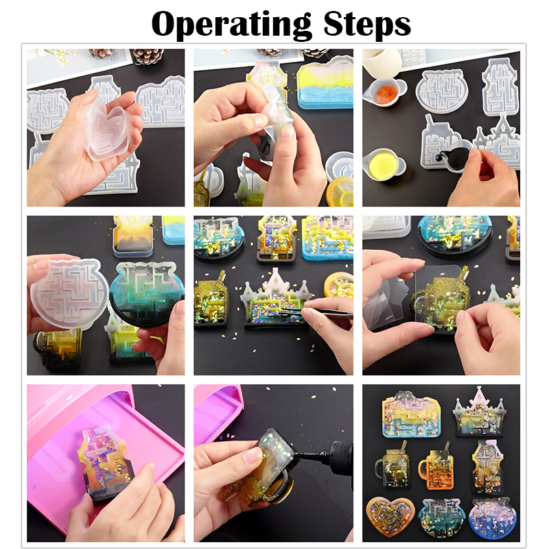 Quicksand Maze Silicone Mold Shaker Molds Milk Bottle Heart Shape UV Epoxy Resin Mold Heart Keychain Pendant Craft Jewelry Tools