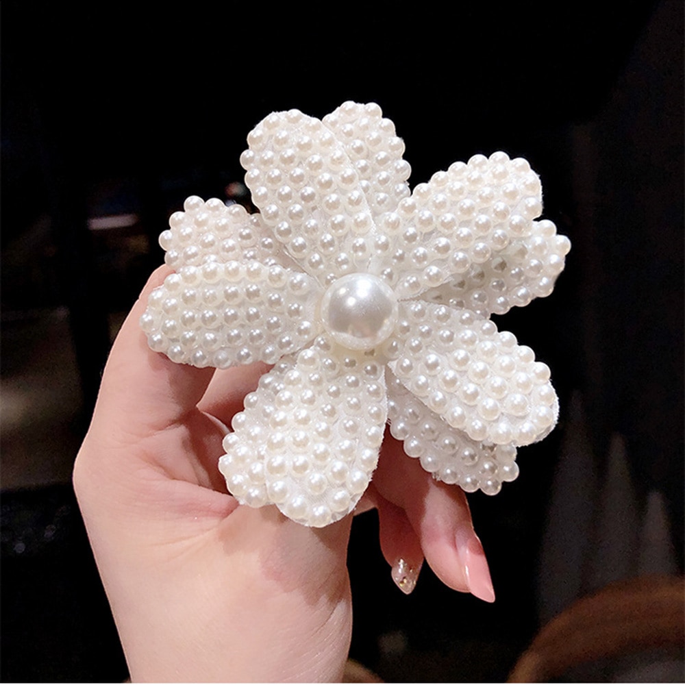 Big White Pearl Flower Hair Clips For Girls Kids Crystal Rhinestone Hair Bows Barrettes Hairpins Girl Hair Accessories