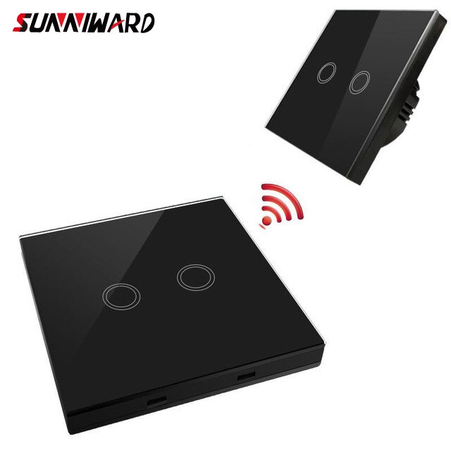 Eu Standard Double Control Switch Wireless Remote Control Transmitter 433 Mhz Glass Panel Switch Shape For Wall Light: 1 set black 2 gang
