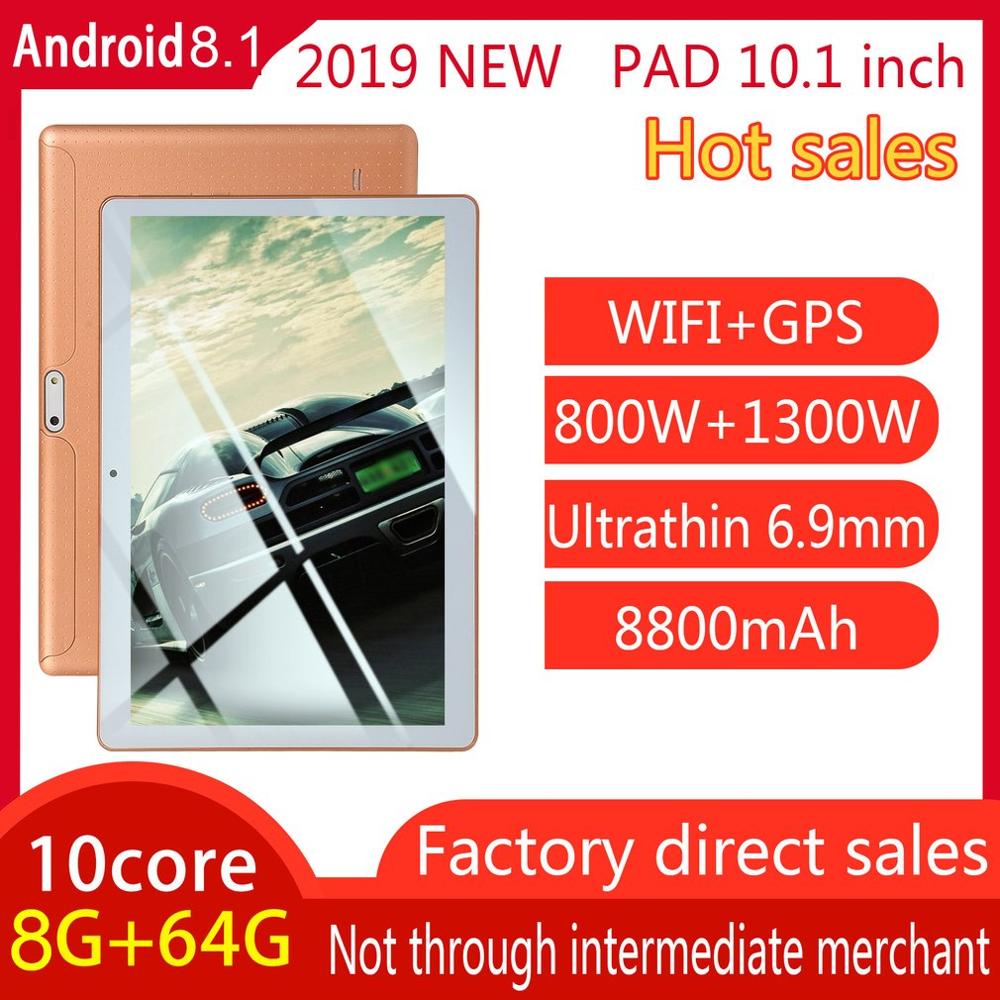 Tablet de plástico KT107 de 10,1 pulgadas HD de gran pantalla versión Android 8,10 tableta portátil de 8G + 64G Tablet dorada