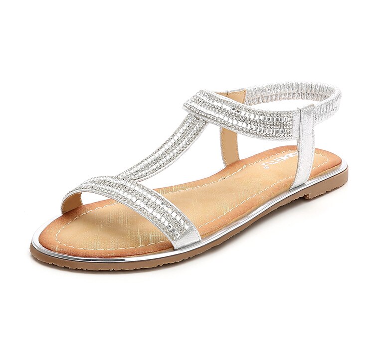 Kvinder sandaler kvinder sko flade sandaler kvinder rhinestones sandaler dame sko sommer strand sandalier kvinde sko store størrelser: Flis / 8.5