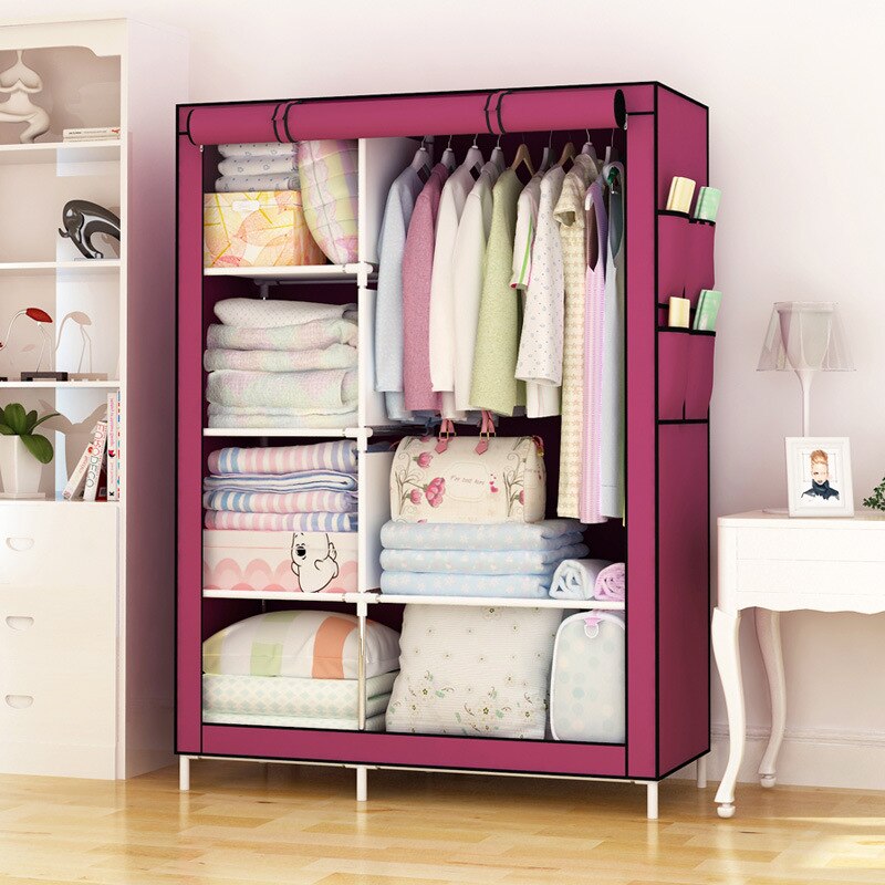 Bedroom Furniture Portable Closet Household Fabric Folding Cloth Storage Assembly Combination Wardrobe Dress Rack: A