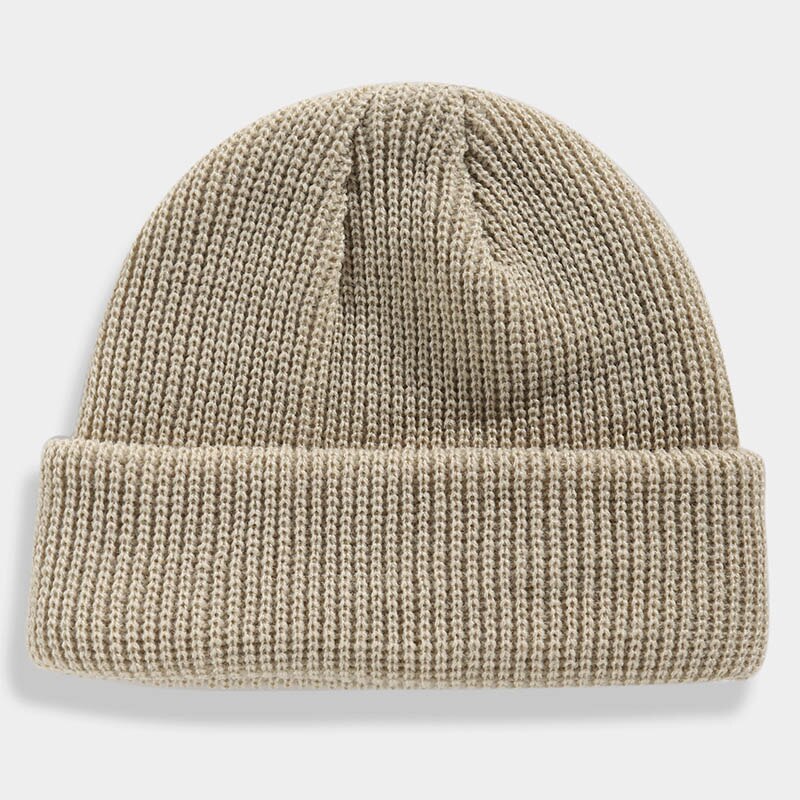 Vinter hue kort kalot unisex dame hue strikket hue hue sømandskasket manchet kantløs retro navy hat varm kalot: Beige
