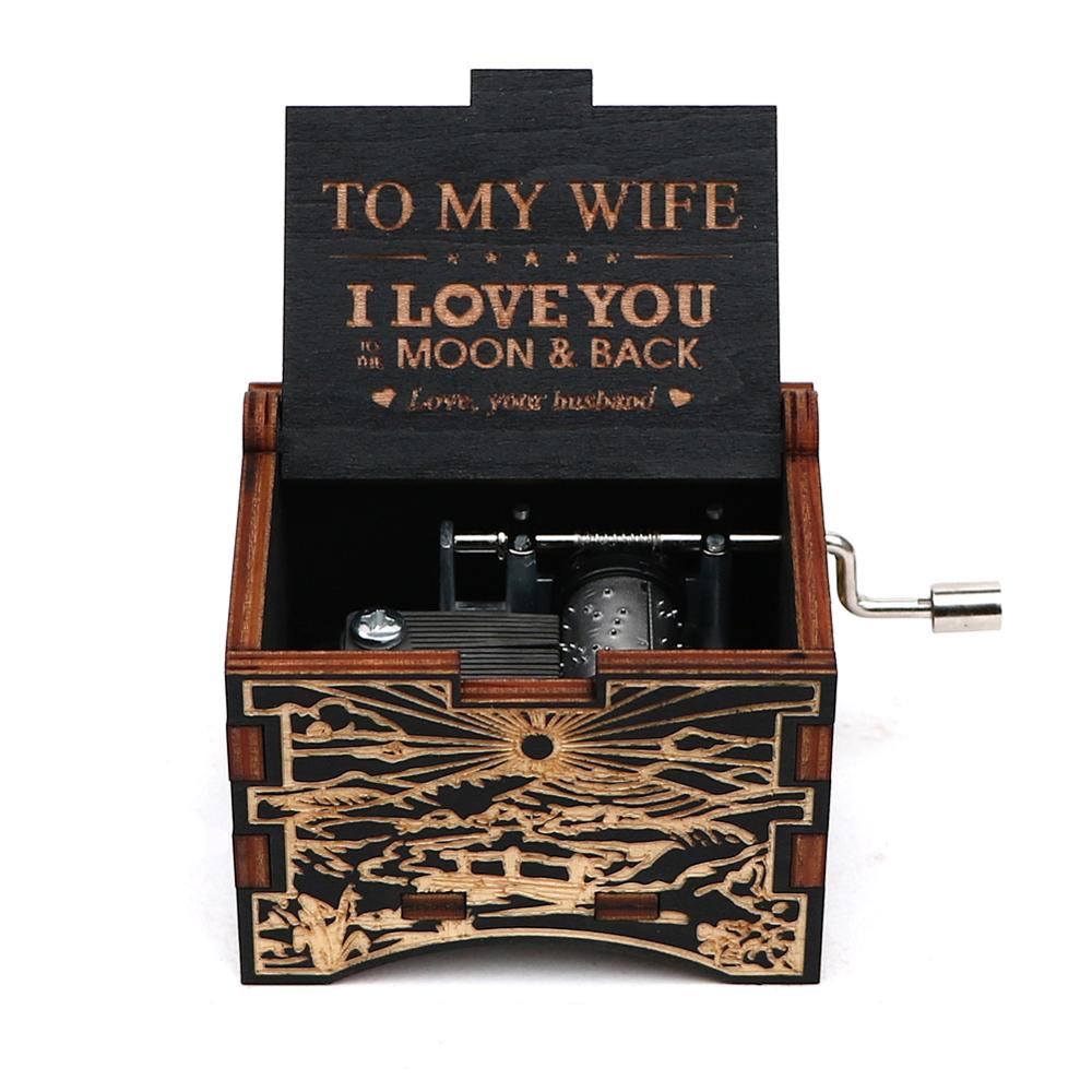 Carved Hand Music Box Wooden Black Music Box You Are My Sunshine To Lover To daughter To husband Birthday Year