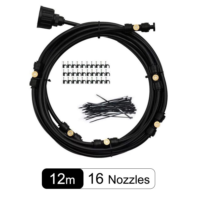 Portable Indoor Garden Water Spray Kit Outdoor Garden Misting System Fog Garden Irrigation For Greenhouse Humidification: Black 12 meter