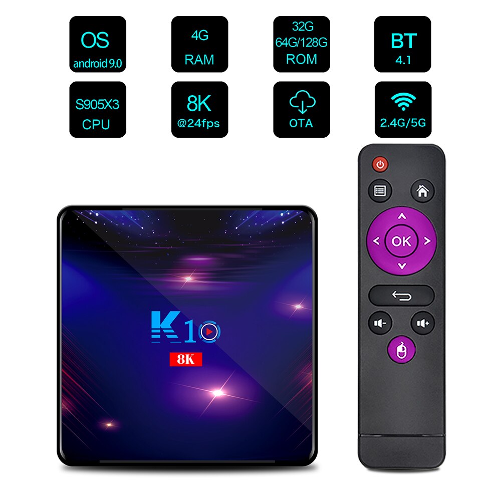 Snelle Levering! K10 Smart Android9.0 Tv Box Amlogic S905 X3 8K Media Player 4Gb 32/64/128Gb tv Box 2.4G/5G Wifi BT4.1 Set Top Box