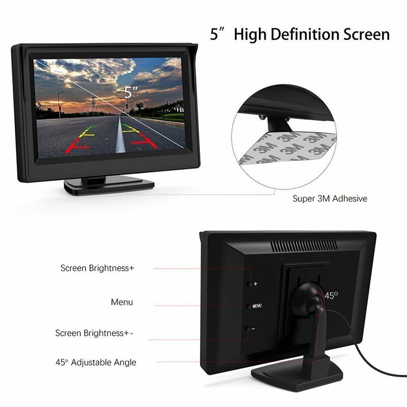 YuanTing-ecran de voiture, moniteur de recul en couleur LCD 5 pouces TFT, 12-24V pour caméra de sauvegarde de stationnement avec 2 supports en option