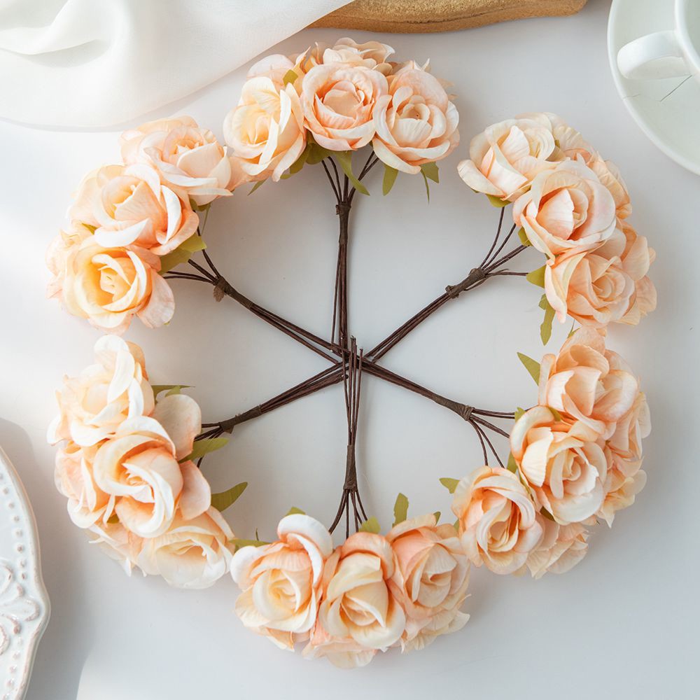 6 unidades de flores artificiales de seda rosa, , guirnaldas navideñas para el hogar, boda, ramo de novias, arco de jardín, decoración de pared, caja de de bricolaje