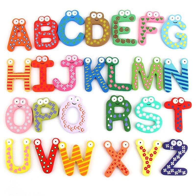 26 Stks/partij Kinderen Speelgoed Houten Cartoon Alfabet Abc ~ Xyz Magneten Kind Educatief Houten Speelgoed Hout craft Mq 005