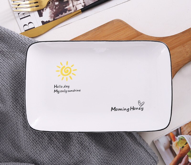 Rectangle Dinner Plate Sushi Plate Dishes And Plates Sets Dessert Vegetable BBQ Dish Set Ceramic Tray Cake Plate Serving Platter: Sun / 8 Inches