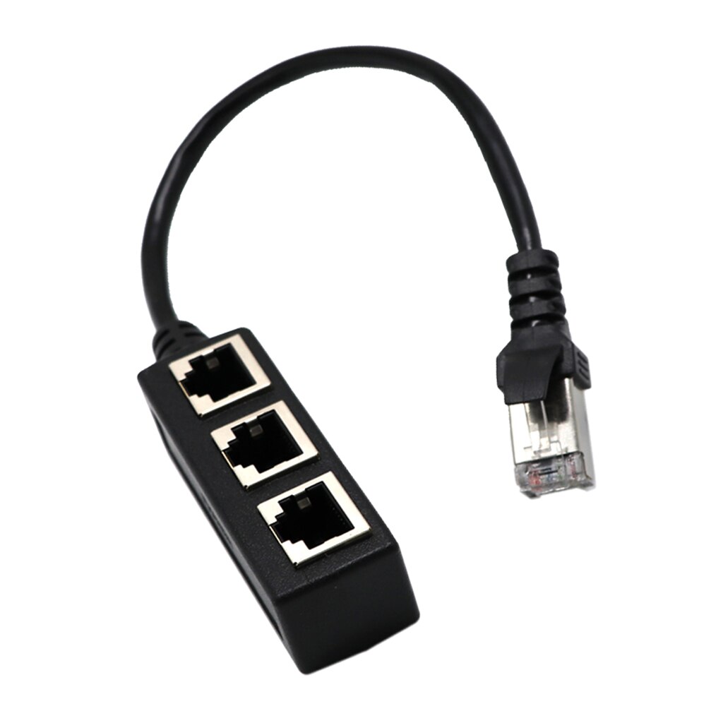 1 To 3 Ports Ethernet Network Cable Extender 8P8C Male To Female Black