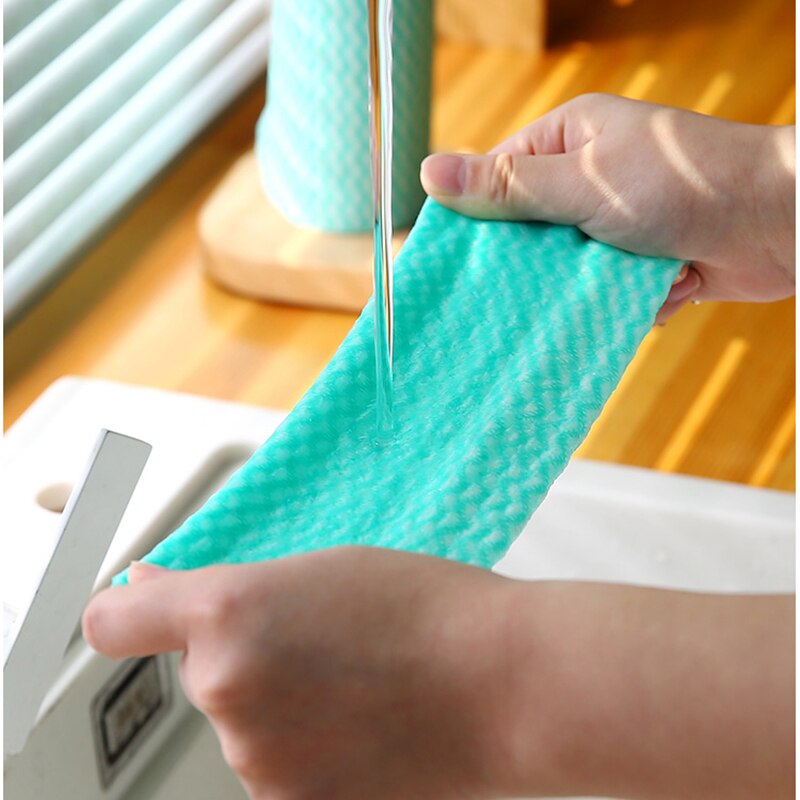 50pcs Roll Non-Woven Fabric Washing Cleaning Cloth Towels Kitchen Towel Disposable Striped Practical Rags Wiping Scouring Pad