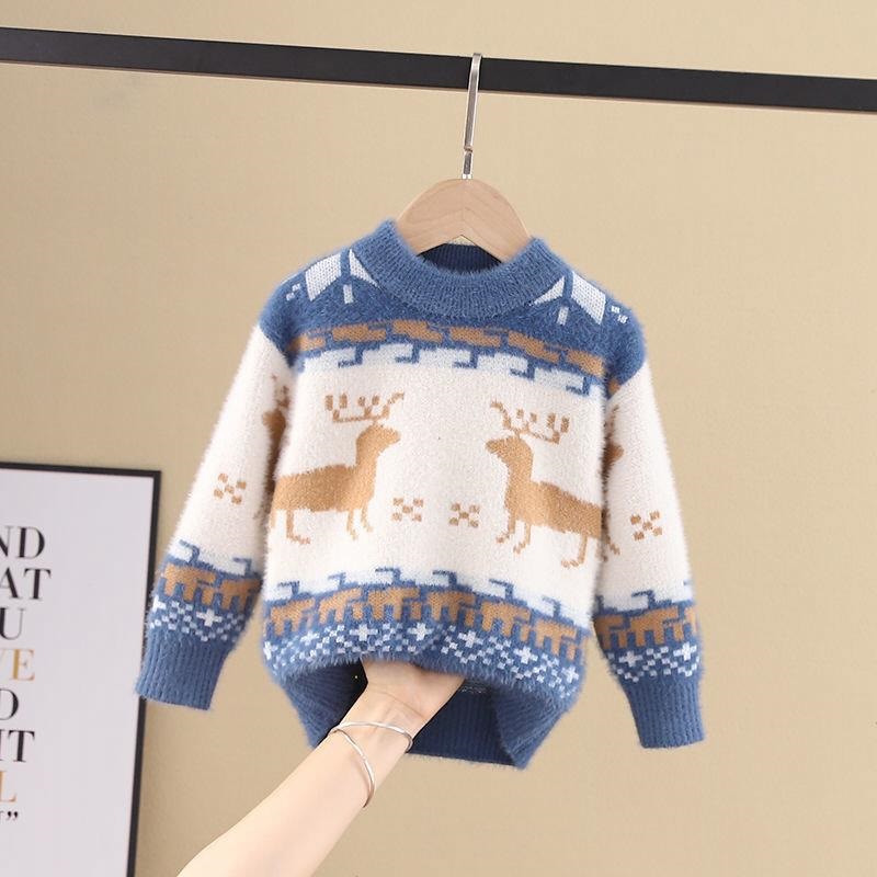 Hohe Quaility Jungen Mädchen Pullover Weihnachten Fawn Pelz Pullover Mantel Nerz Samt Pullover Jungen Gestrickte Dicke Bodenbildung Shirt