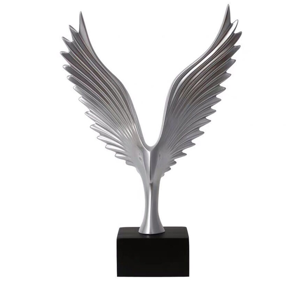 Hars Decoratieve Standbeelden Gesimuleerde Abstract Open Wing Bird Standbeeld Home Standbeelden Dier Sculptuur Muur Decoratie Home Decor: Zilver