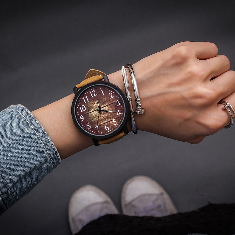 Armbåndsur kvinner klokker damer kvarts armbåndsur for kvinne klokke kvinnelige timer hodinky montre femme stor urskive pu: 08 kaffebrett
