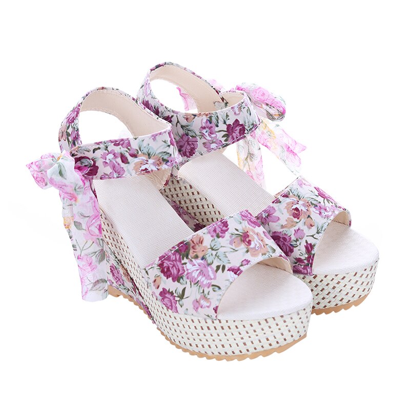 Dames zomer sandalen met sleehak dames sandalen plateau veter riem strik slippers open teen hoge hakken dames schoenen vrouwelijk