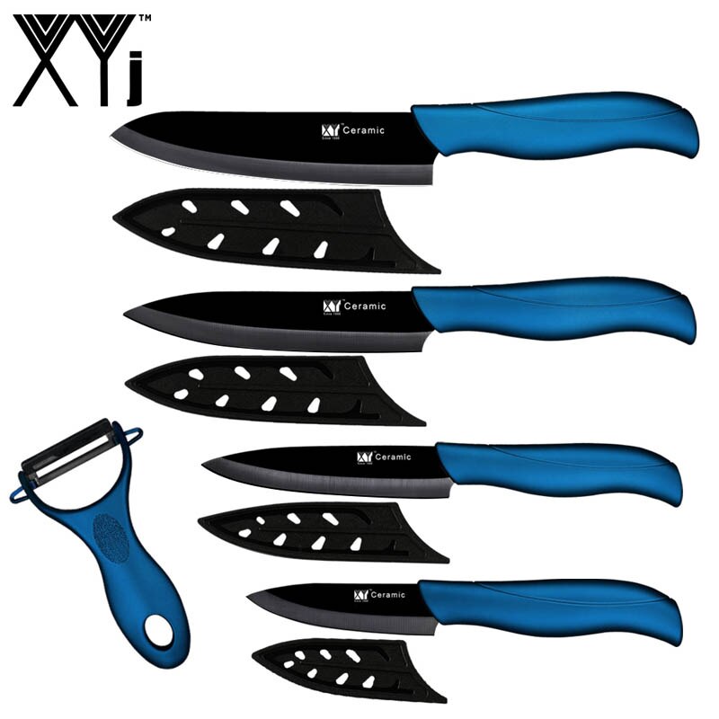 XYj-Juego de cuchillos de cerámica, herramientas de cocina, pelador, multiopciones, mango de Color, utilidad para cortar Chef, 5 uds.: Blue H Black B