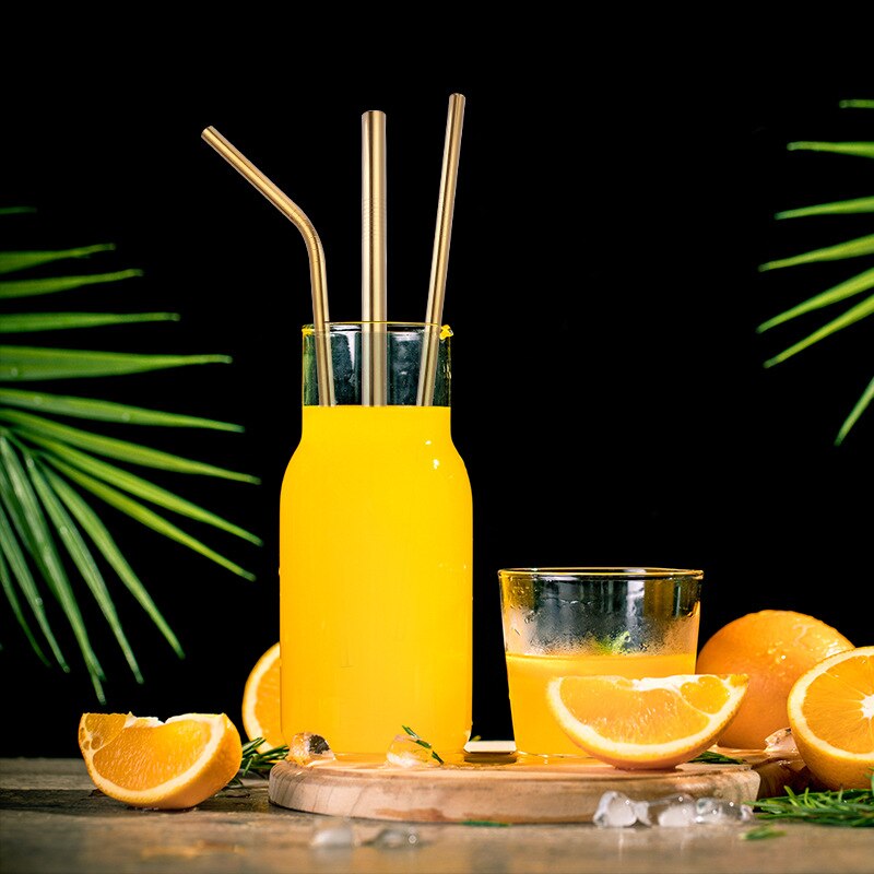 Metal Reusable 304 Stainless Steel Straws Straight Bent Drinking Straw With Case Cleaning Brush Set Party Bar accessory